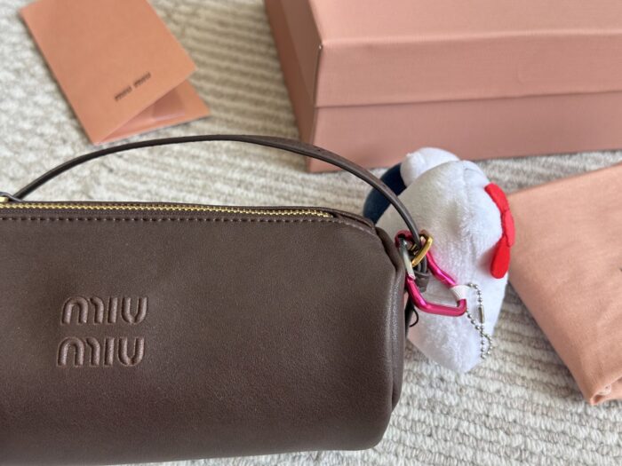 Miu Miu Distressed Nappa Leather Mini Cylinder Pencil Case Bag With Charm - Image 2
