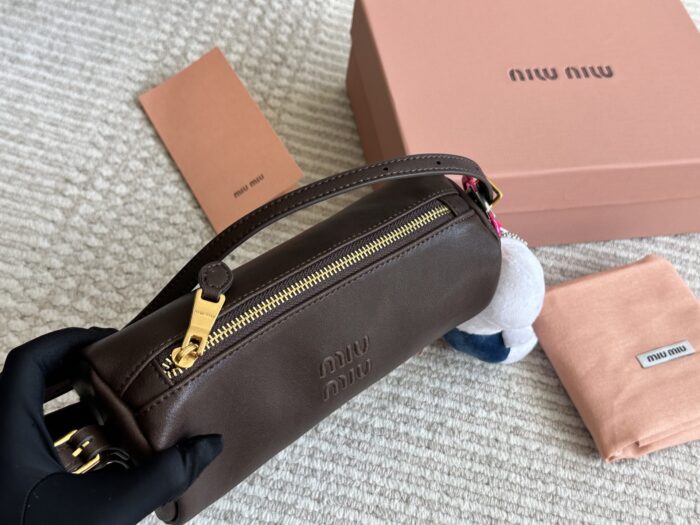 Miu Miu Distressed Nappa Leather Mini Cylinder Pencil Case Bag With Charm - Image 3