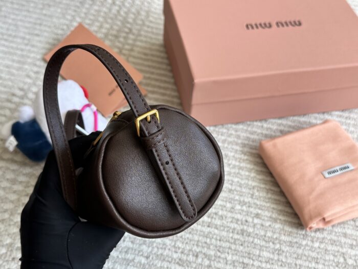 Miu Miu Distressed Nappa Leather Mini Cylinder Pencil Case Bag With Charm - Image 4