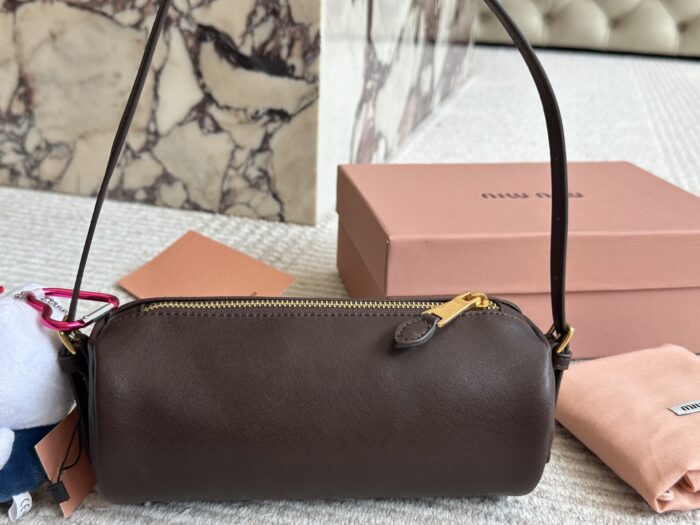 Miu Miu Distressed Nappa Leather Mini Cylinder Pencil Case Bag With Charm - Image 5