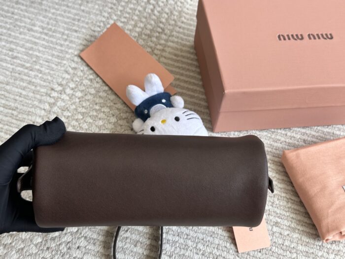 Miu Miu Distressed Nappa Leather Mini Cylinder Pencil Case Bag With Charm - Image 6