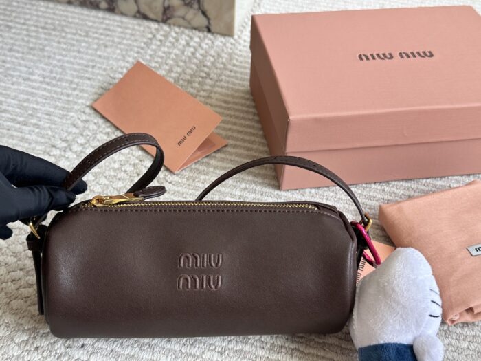 Miu Miu Distressed Nappa Leather Mini Cylinder Pencil Case Bag With Charm - Image 7