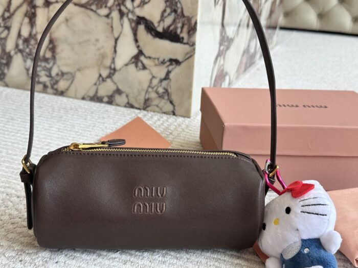 Miu Miu Distressed Nappa Leather Mini Cylinder Pencil Case Bag With Charm - Image 10