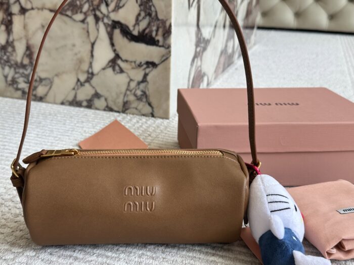 Miu Miu Distressed Nappa Leather Mini Cylinder Pencil Case Bag With Charm - Image 11