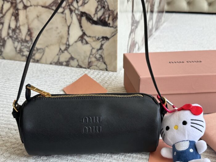 Miu Miu Distressed Nappa Leather Mini Cylinder Pencil Case Bag With Charm - Image 12