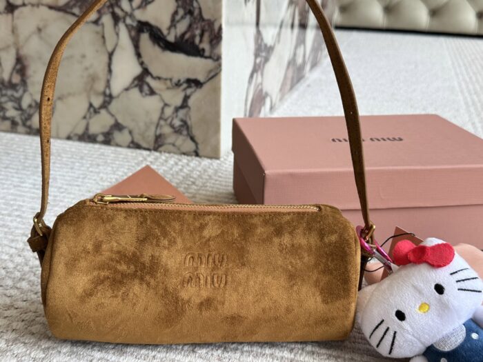 Miu Miu Distressed Nappa Leather Mini Cylinder Pencil Case Bag With Charm - Image 14