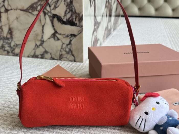 Miu Miu Distressed Nappa Leather Mini Cylinder Pencil Case Bag With Charm - Image 15
