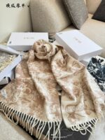 Dior Sauvage Juy Print Scarf Cashmere And Wool Blend Fringe Detailing