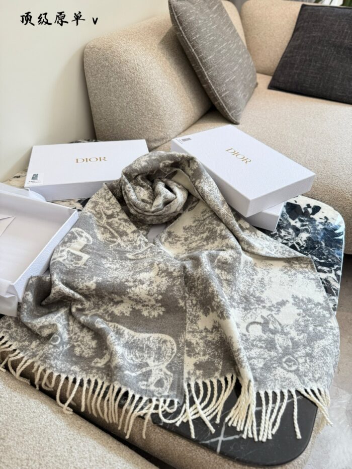 Dior Sauvage Juy Print Scarf Cashmere And Wool Blend Fringe Detailing - Image 3