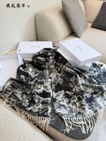 Dior Sauvage Juy Print Scarf Cashmere And Wool Blend Fringe Detailing - Image 6