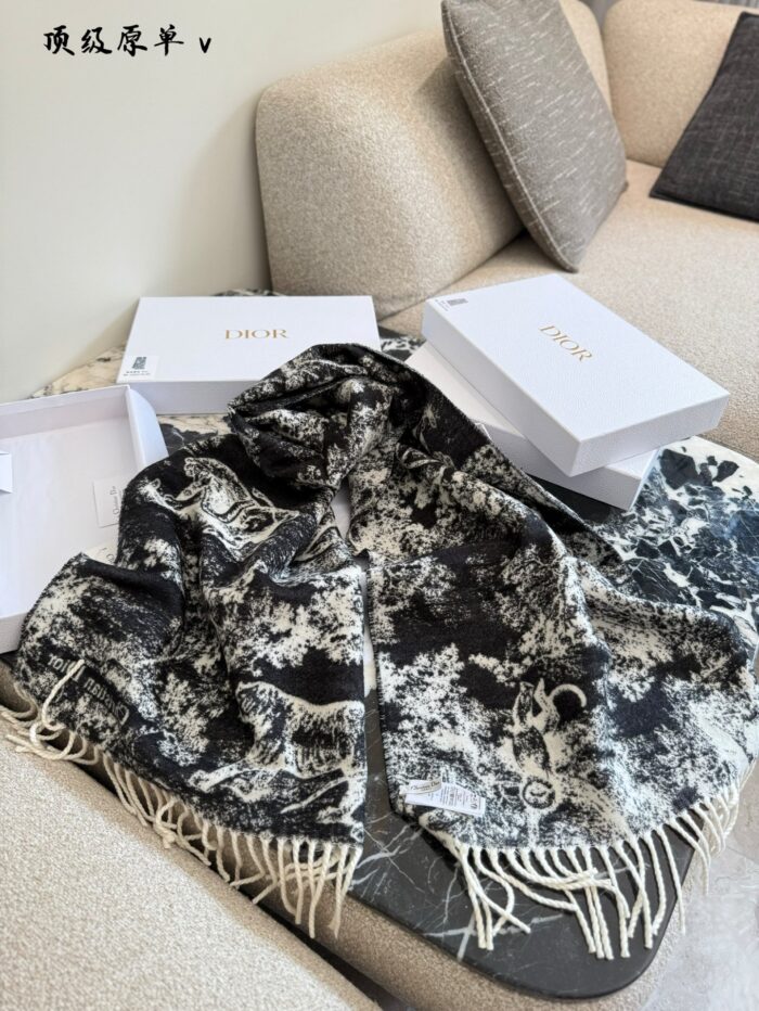 Dior Sauvage Juy Print Scarf Cashmere And Wool Blend Fringe Detailing - Image 6