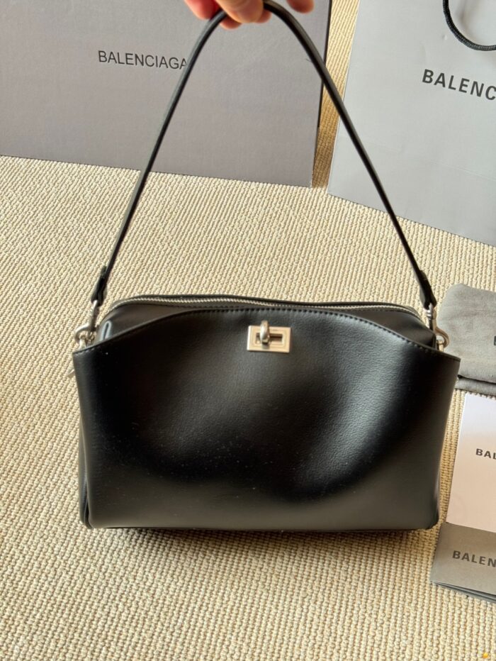 Balenciaga Classic Black Metallic Logo Handbag/Crossbody Soft Yet Structured Leather, Generous Capacity, Adjustable Shoulder Strap - Image 12