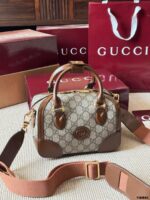 Gucci Ophidia Boston Barrel Bag Chain Bag Ebony Calfskin Vintage Refined Hardware