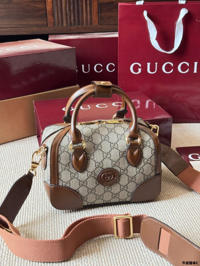 Gucci Ophidia Boston Barrel Bag Chain Bag Ebony Calfskin Vintage Refined Hardware - Image 1