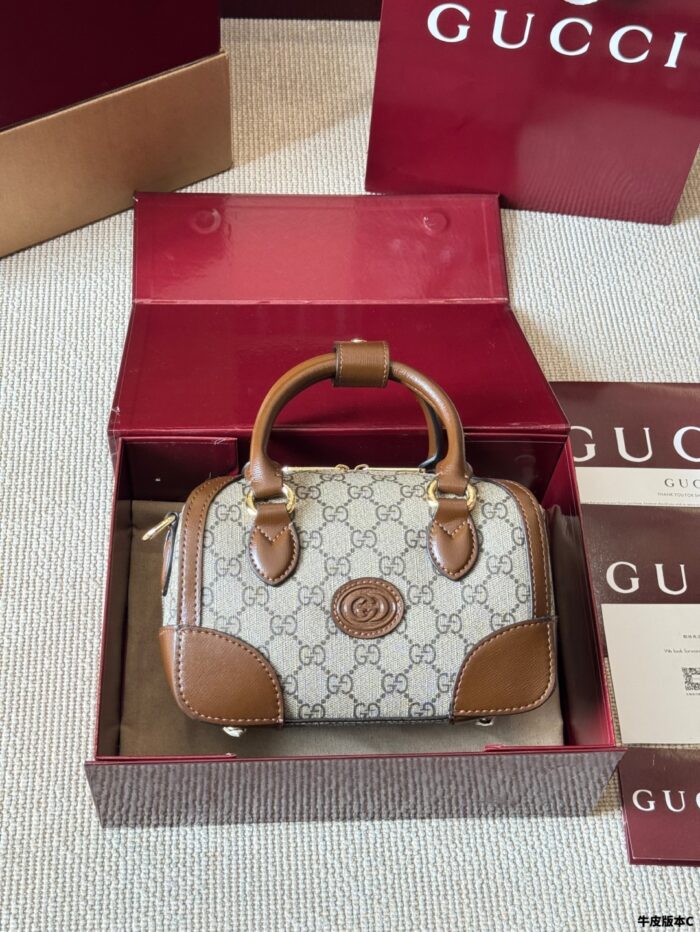Gucci Ophidia Boston Barrel Bag Chain Bag Ebony Calfskin Vintage Refined Hardware - Image 2