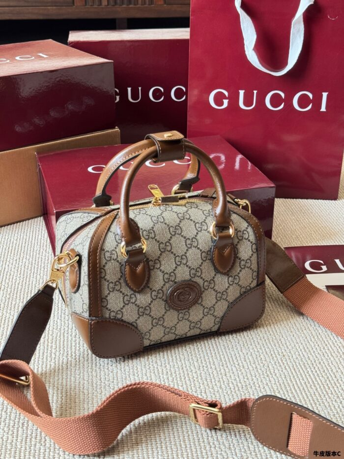 Gucci Ophidia Boston Barrel Bag Chain Bag Ebony Calfskin Vintage Refined Hardware - Image 3