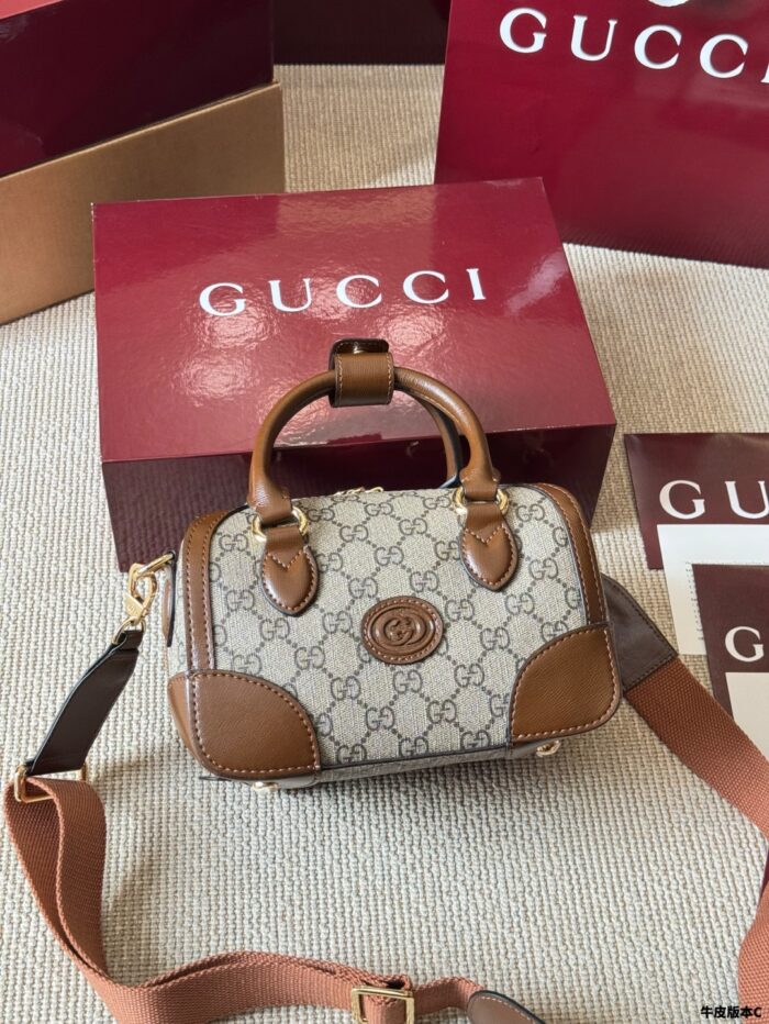 Gucci Ophidia Boston Barrel Bag Chain Bag Ebony Calfskin Vintage Refined Hardware - Image 4