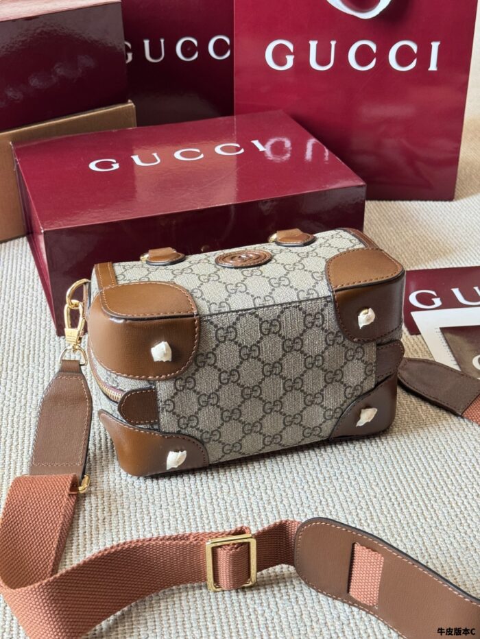 Gucci Ophidia Boston Barrel Bag Chain Bag Ebony Calfskin Vintage Refined Hardware - Image 7