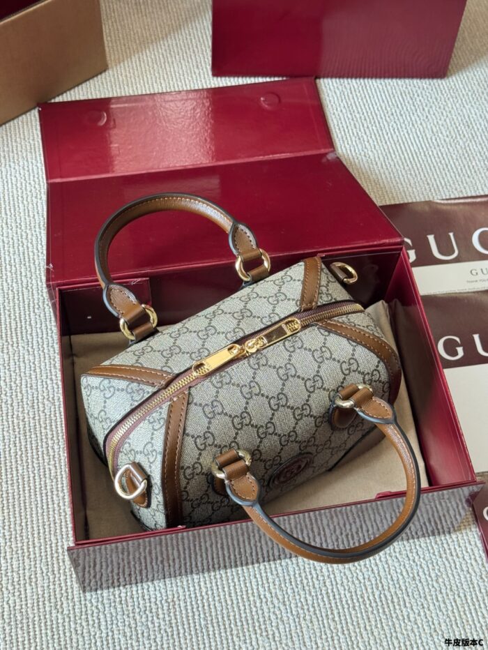 Gucci Ophidia Boston Barrel Bag Chain Bag Ebony Calfskin Vintage Refined Hardware - Image 8