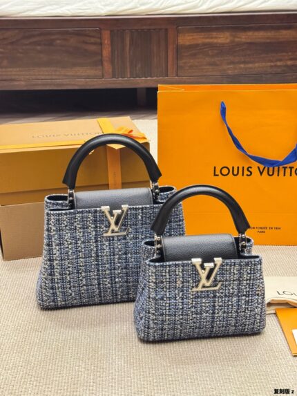 Louis Vuitton Capucines Embroidered Replica Edition Original Canvas Detachable Wide Shoulder Strap Handbag
