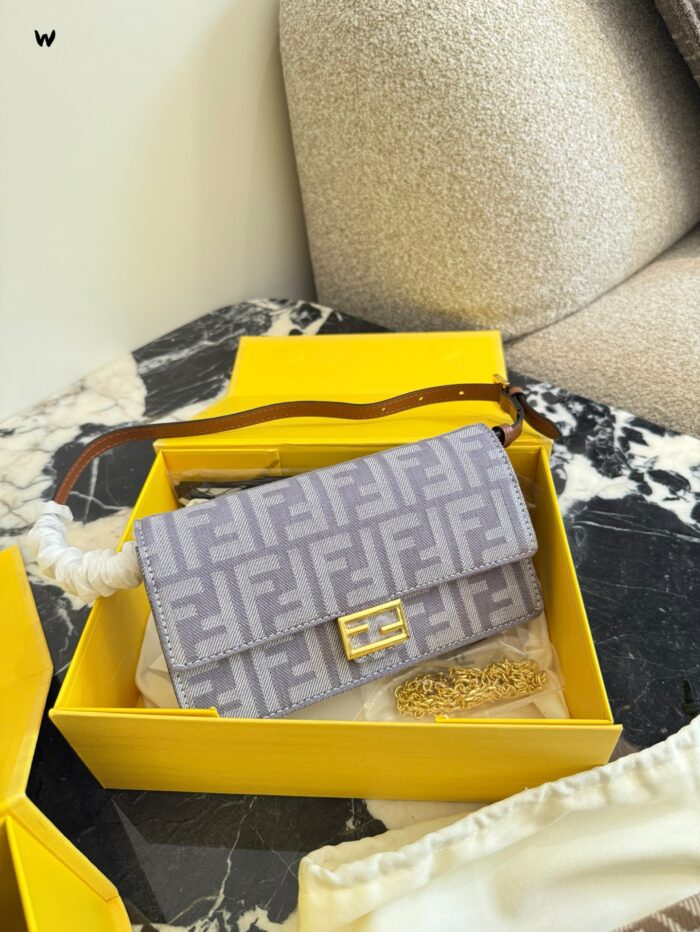 Fendi Underarm Bag With Chain Strap For Crossbody Wear, Complete With Box And Silk Scarf - Image 1