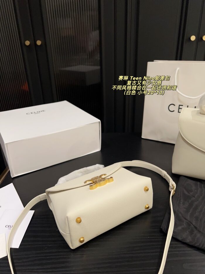 Celine Teen Nino Messenger Bag Retro-Chic, Girlish Charm Plain Weave With Handle - Image 6