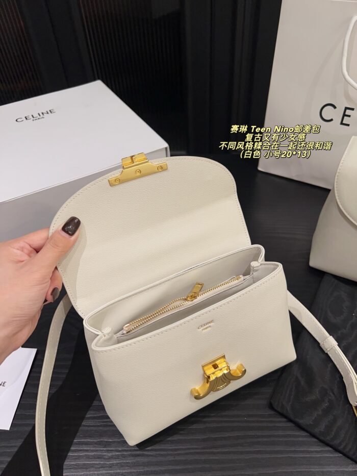 Celine Teen Nino Messenger Bag Retro-Chic, Girlish Charm Plain Weave With Handle - Image 7