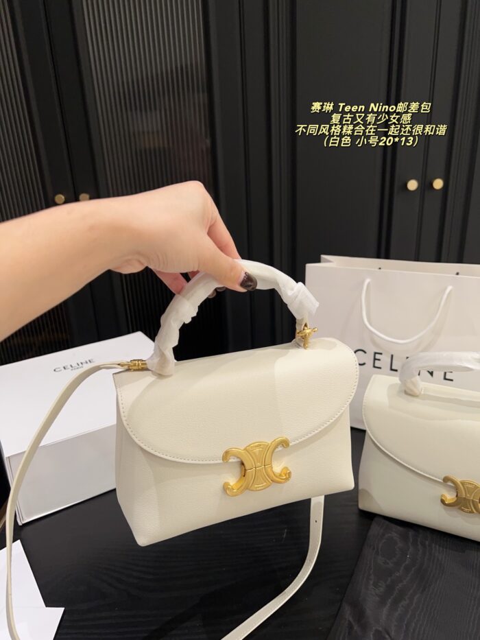 Celine Teen Nino Messenger Bag Retro-Chic, Girlish Charm Plain Weave With Handle - Image 9
