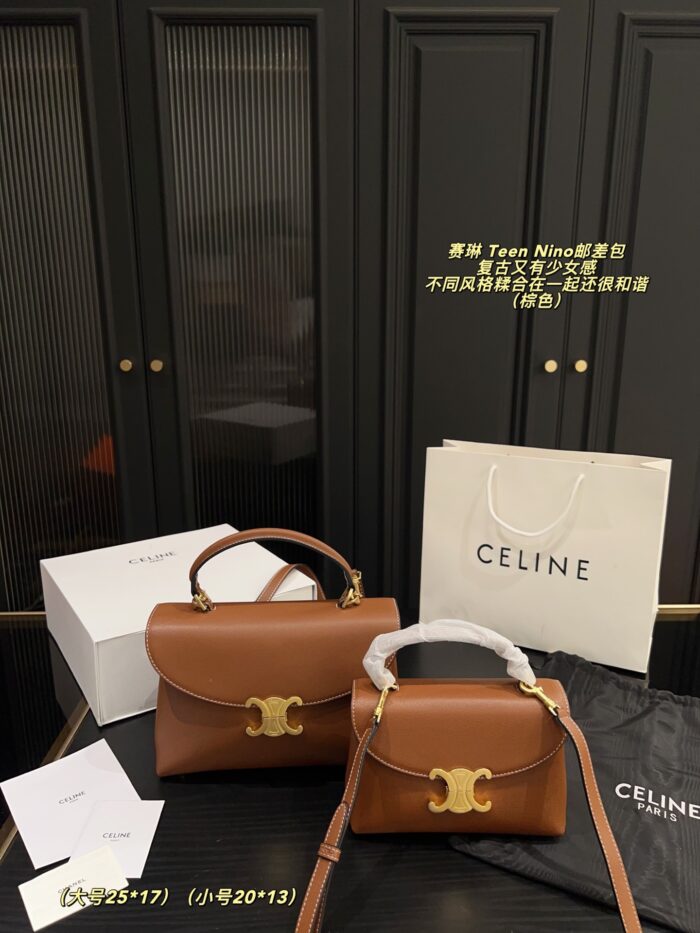Celine Teen Nino Messenger Bag Retro-Chic, Girlish Charm Plain Weave With Handle - Image 11