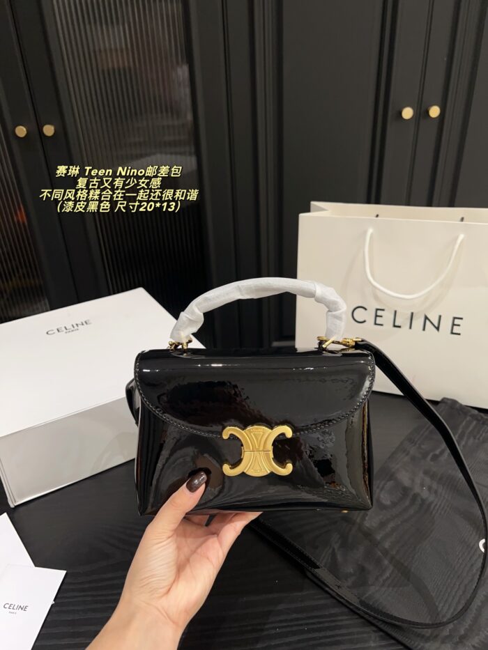 Celine Teen Nino Messenger Bag Handle-Equipped, Glossy Finish, Vintage-Inspired, Girlish Charm - Image 2