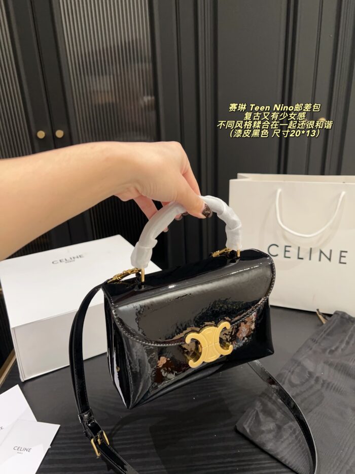 Celine Teen Nino Messenger Bag Handle-Equipped, Glossy Finish, Vintage-Inspired, Girlish Charm - Image 3