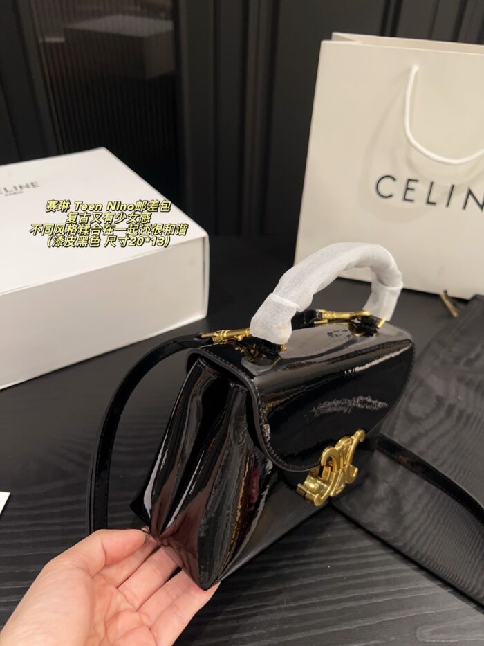 Celine Teen Nino Messenger Bag Handle-Equipped, Glossy Finish, Vintage-Inspired, Girlish Charm - Image 4