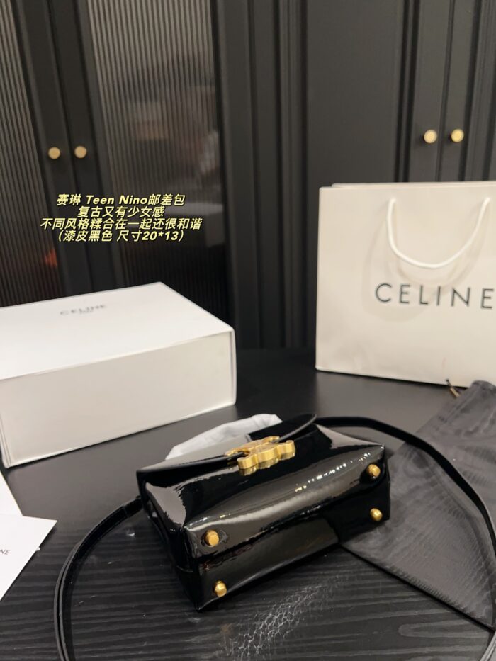 Celine Teen Nino Messenger Bag Handle-Equipped, Glossy Finish, Vintage-Inspired, Girlish Charm - Image 5