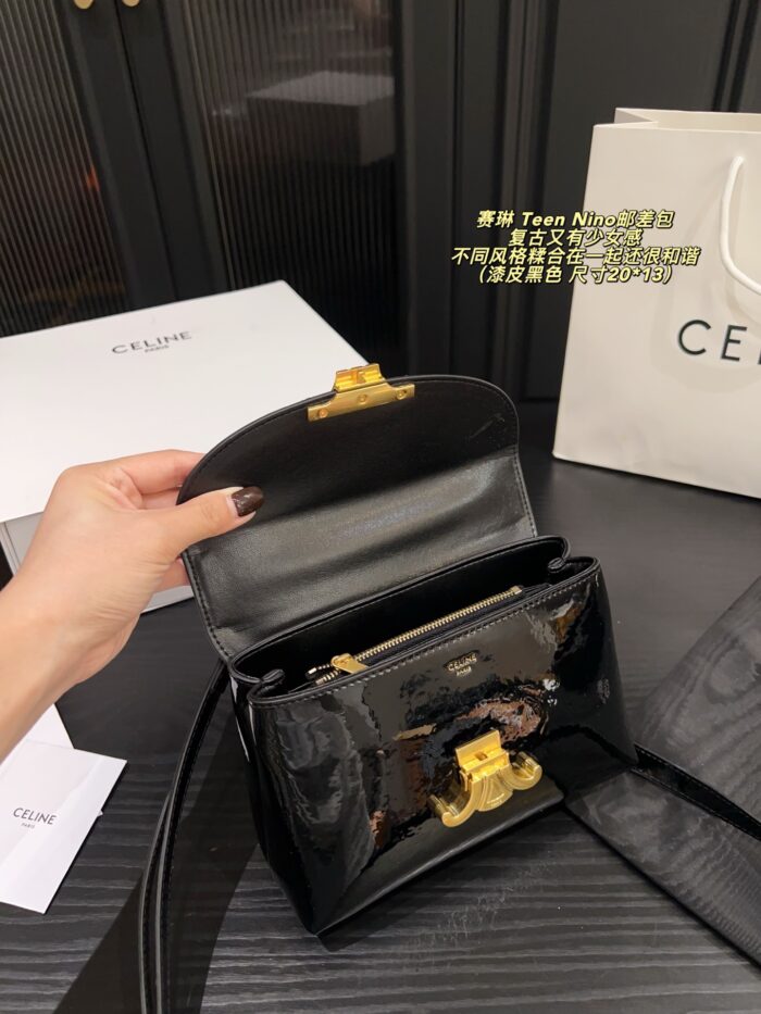 Celine Teen Nino Messenger Bag Handle-Equipped, Glossy Finish, Vintage-Inspired, Girlish Charm - Image 9