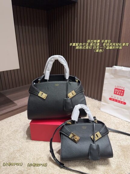 Ferragamo Handbag | Hug-Style Clasp | Spanish Calfskin | Melange | Old Money Aesthetic