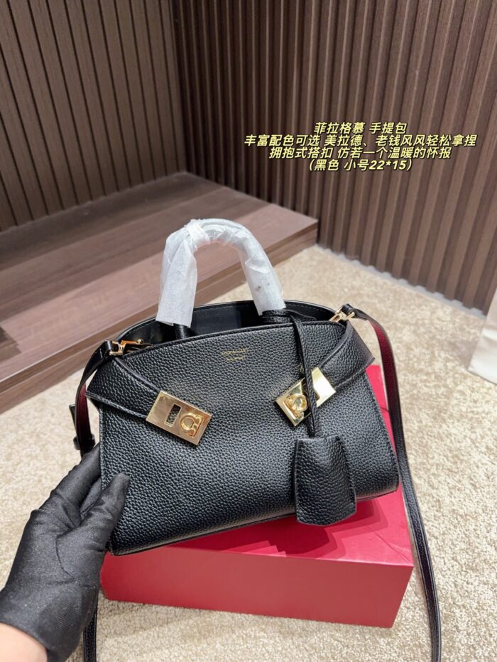 Ferragamo Handbag | Hug-Style Clasp | Spanish Calfskin | Melange | Old Money Aesthetic - Image 3