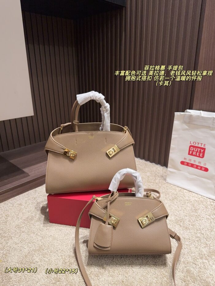 Ferragamo Handbag | Hug-Style Clasp | Spanish Calfskin | Melange | Old Money Aesthetic - Image 10