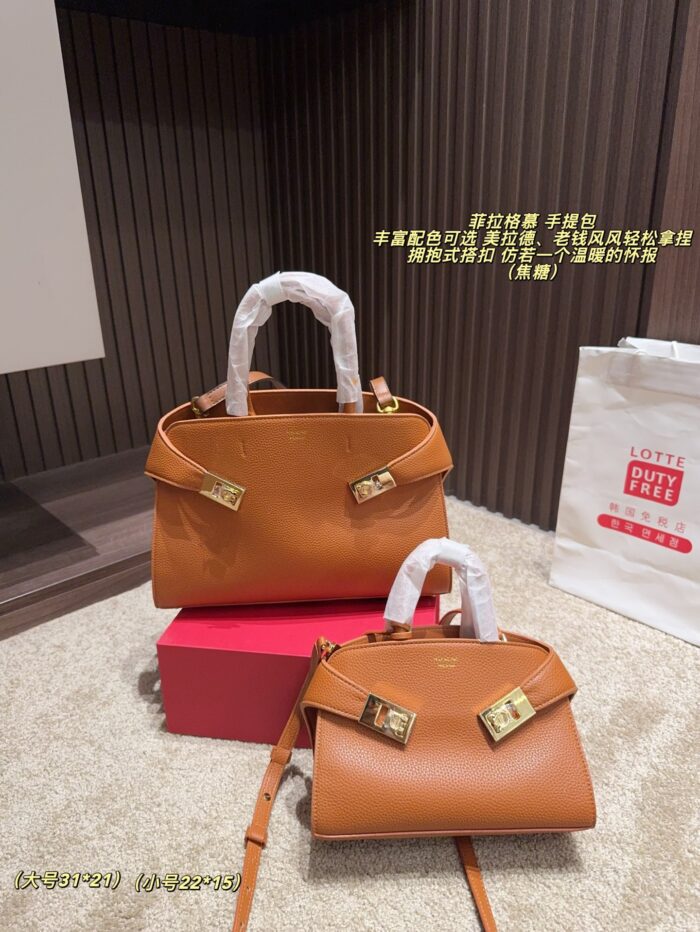 Ferragamo Handbag | Hug-Style Clasp | Spanish Calfskin | Melange | Old Money Aesthetic - Image 13