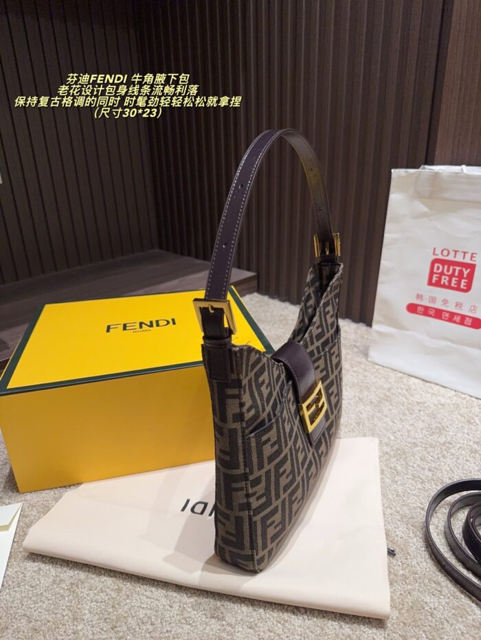 Fendi Horn-Handle Underarm Bag Heritage Print Design Retro Chic Sleek Silhouette - Image 4