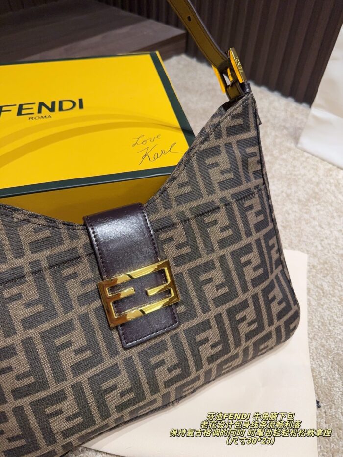 Fendi Horn-Handle Underarm Bag Heritage Print Design Retro Chic Sleek Silhouette - Image 5