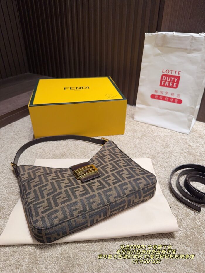 Fendi Horn-Handle Underarm Bag Heritage Print Design Retro Chic Sleek Silhouette - Image 6