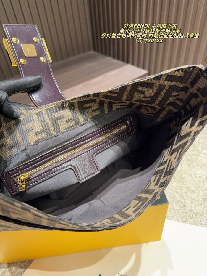 Fendi Horn-Handle Underarm Bag Heritage Print Design Retro Chic Sleek Silhouette - Image 8