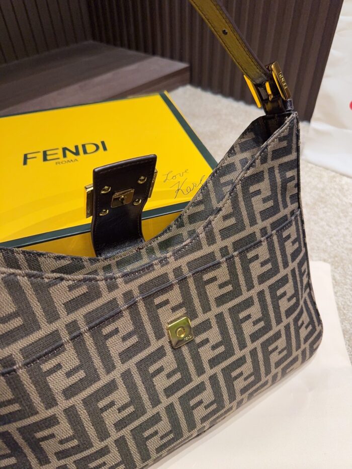 Fendi Horn-Handle Underarm Bag Heritage Print Design Retro Chic Sleek Silhouette - Image 9