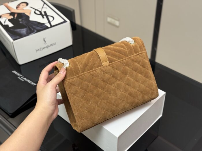 Yves Saint Laurent Envelope Bag V-Pattern Diamond Quilted Suede With Y Logo One Chain, Three Ways To Wear - Image 7