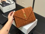 Yves Saint Laurent Envelope Bag V-Pattern Diamond Quilted Suede With Y Logo One Chain, Three Ways To Wear - Image 10