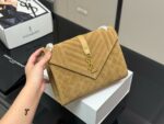 Yves Saint Laurent Envelope Bag V-Pattern Diamond Quilted Suede With Y Logo One Chain, Three Ways To Wear - Image 12