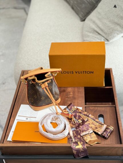 Louis Vuitton Nano Noe Mini Bucket Bag Classic Lv Pattern Soft Leather Generous Capacity Adjustable Shoulder Strap