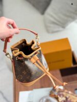 Louis Vuitton Nano Noe Mini Bucket Bag Classic Lv Pattern Soft Leather Generous Capacity Adjustable Shoulder Strap - Image 3
