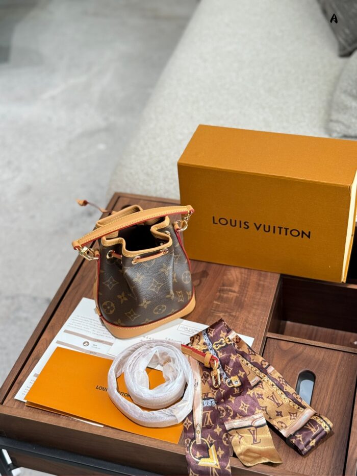 Louis Vuitton Nano Noe Mini Bucket Bag Classic Lv Pattern Soft Leather Generous Capacity Adjustable Shoulder Strap - Image 5