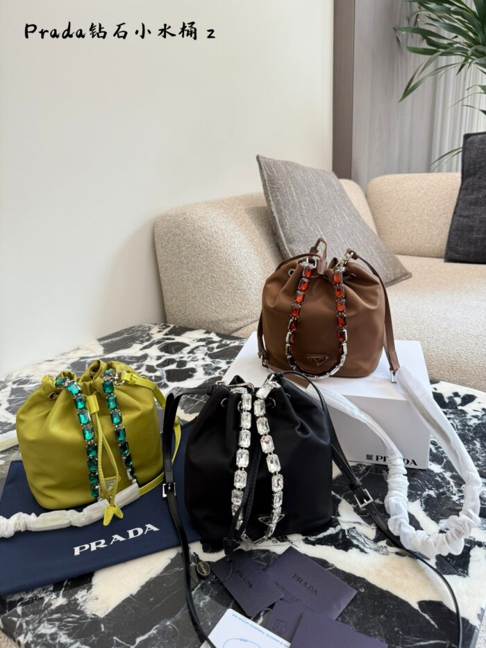 Prada Renylon New Crystal Handle Bucket Bag | Crossbody Style - Image 1